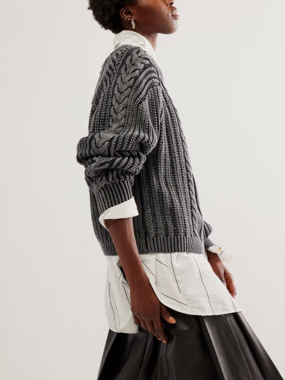 🆕 FREE PEOPLE Frankie Cable Knit Cotton Sweater / Black - Picture 11 of 14